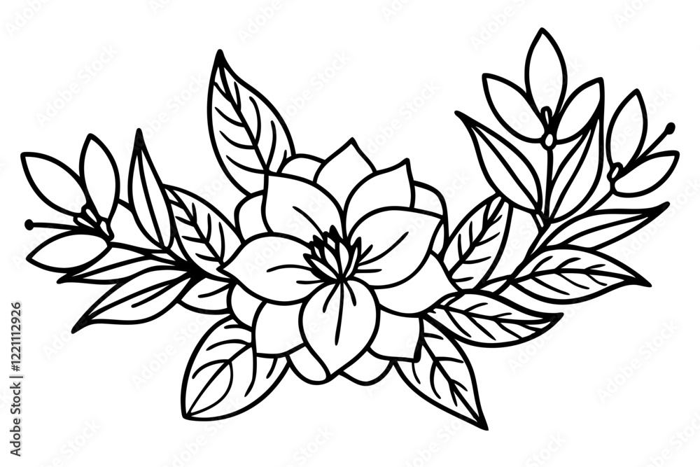 botanical-line-background-with-flowers-and-leave botanical-line-background-with-flowers-and-leave