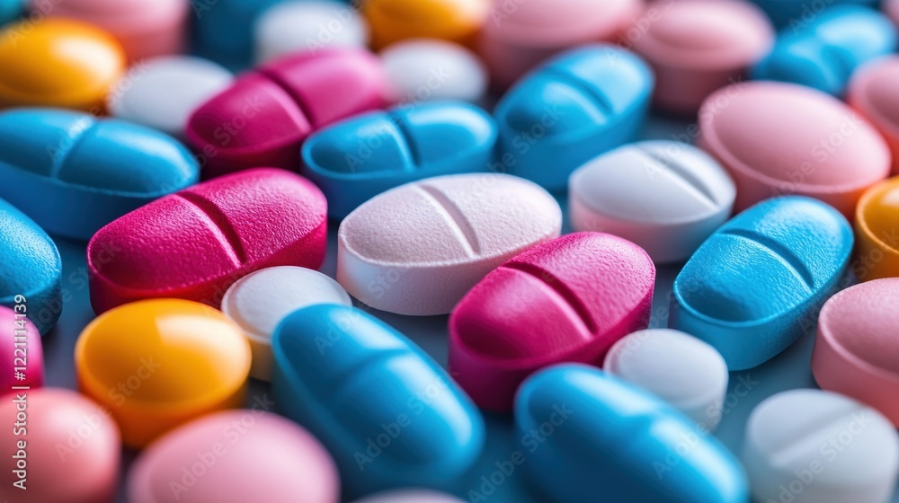 Close up view of colorful capsules filled with tiny granules Close up view of colorful capsules filled with tiny granules