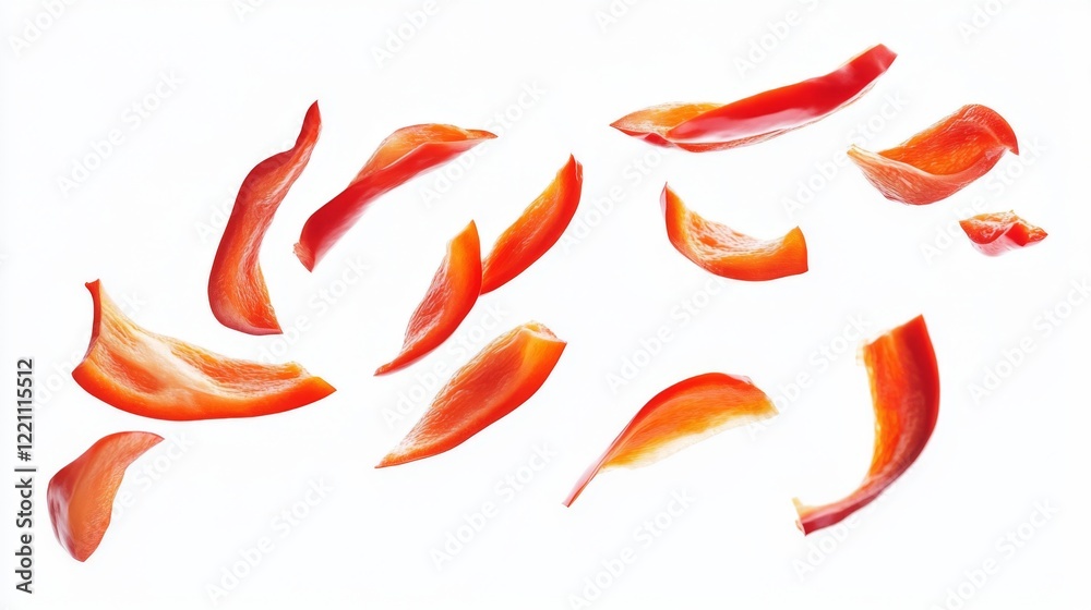 Vibrant Red Pepper Slices in Motion: A Culinary Delight Vibrant Red Pepper Slices in Motion: A Culinary Delight