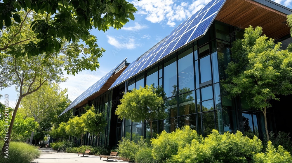 Fototapeta premium Sustainable architecture showcase eco-friendly building urban area photo daylight modern design