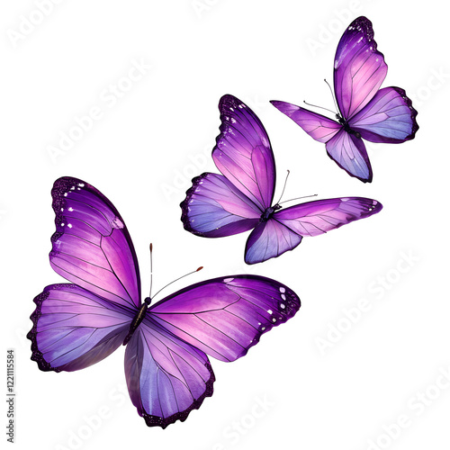 Soaring purple butterflies isolated on transparent flying insect colorful PNG file download
