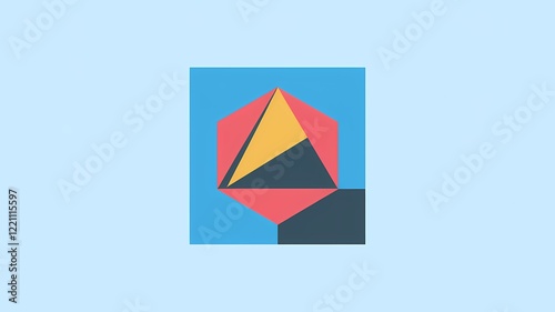 Free Download Geometric Illustration of Red Hexagon with Yellow Triangle on Blue Square with White Background - GFXLoad
