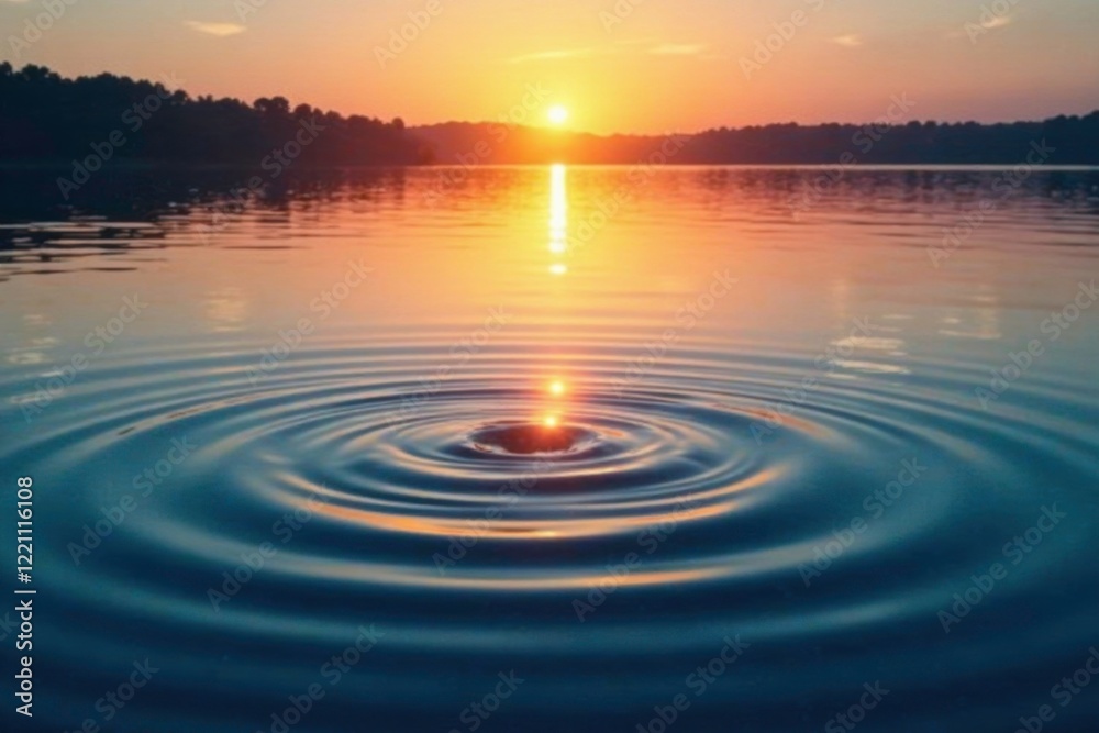 Gentle ripples on a still lake surface at sunset, ripple, serene water Gentle ripples on a still lake surface at sunset, ripple, serene water