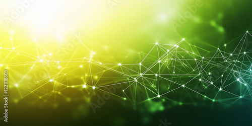 Connection visualization showcasing intricate digital network patterns in a vibrant green and yellow gradient. Generative AI