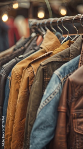 Wallpaper Mural Rack of various leather and denim jackets in different colors Torontodigital.ca