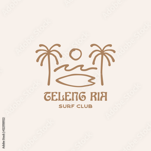 Vintage boho hand drawn surf design template for surf club, surf shop, surf merch.