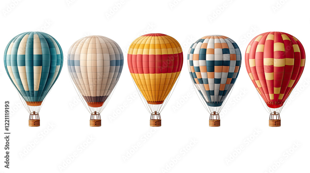 Fototapeta premium Colorful Hot Air Balloons: A captivating view of vibrant hot air balloons, each adorned with unique patterns and colors, ready to take flight and paint the sky with joy.