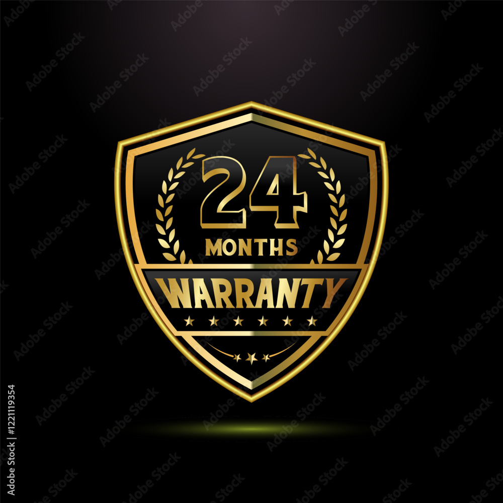 Fototapeta premium Luxury 24 months warranty with golden shield shape. for label, seal, stamp, icon, logo, badge