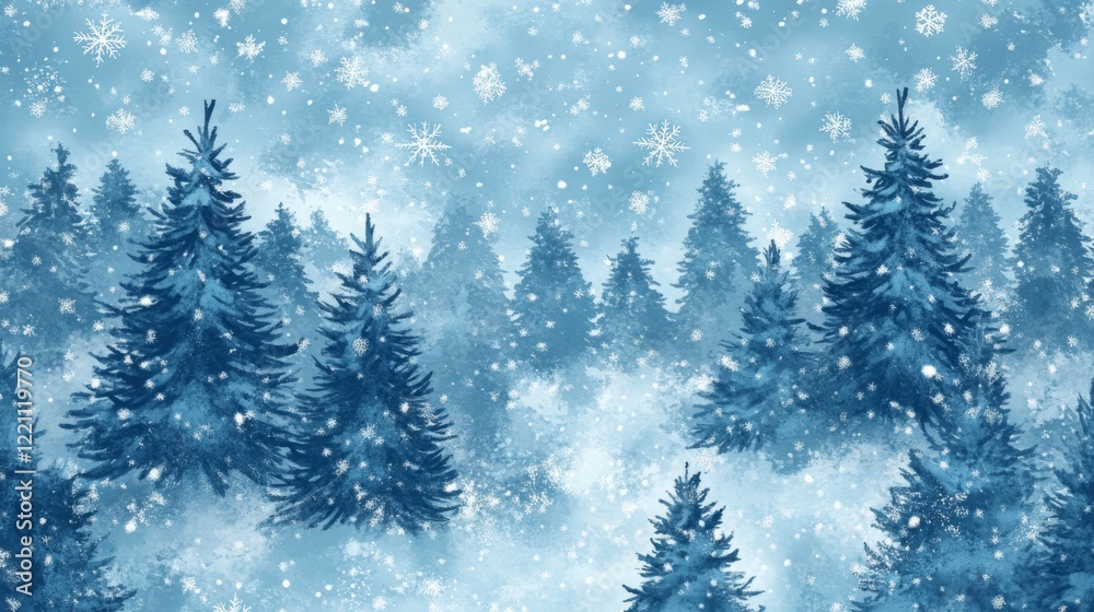 Fototapeta premium Winter Forest Scene with Snowfall - A Beautiful Winter Landscape
