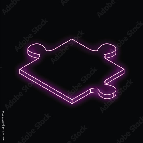 Purple neon light forming puzzle piece symbolizing problem solving on black background