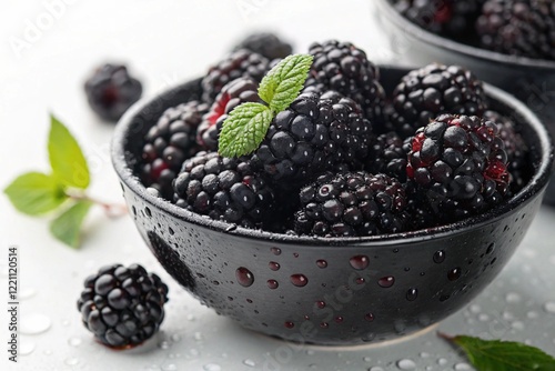 A bowl full of freshly washed wet blackberry