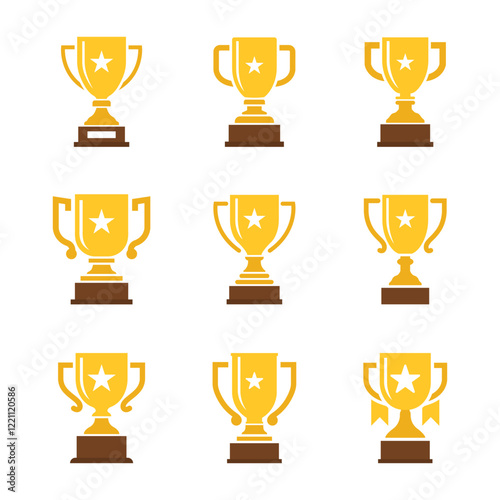 Vector Golden Trophy Icon Collection. Golden Trophy Icon Set