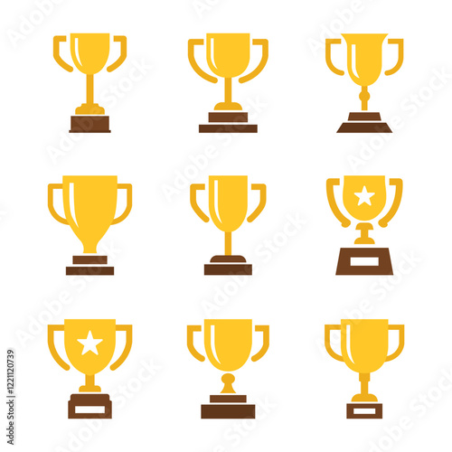 Vector Golden Trophy Icon Collection. Golden Trophy Icon Set
