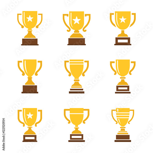 Vector Golden Trophy Icon Collection. Golden Trophy Icon Set