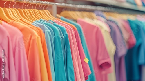 Wallpaper Mural Colorful T-shirts on Hangers in Clothing Store Torontodigital.ca