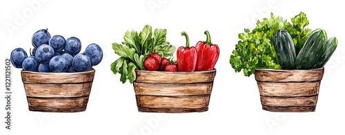 Plant-Based Diets Fresh Produce Collection in Watercolor Style