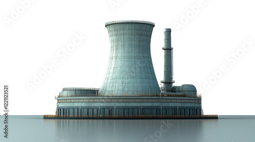 Industrial Powerhouse: A meticulously rendered, photorealistic depiction of a massive nuclear power plant, standing as a symbol of modern industry and energy generation.