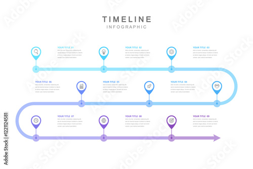 Business road map timeline infographic concept. with icons and 9 steps. Can be used for workflow layout, icons, diagram, report, web design Creative. marketing data. Vector illustration