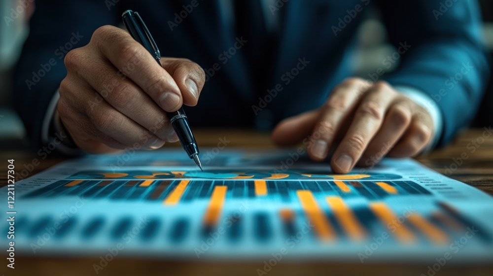 Businessman Analyzing Financial Charts with a Pen Businessman Analyzing Financial Charts with a Pen