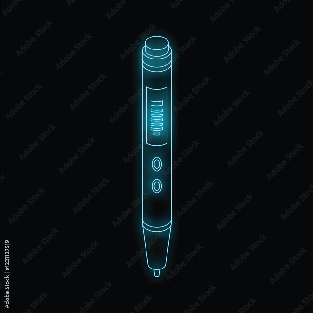 Futuristic glowing 3d pen illuminating dark space, representing innovative technology Futuristic glowing 3d pen illuminating dark space, representing innovative technology