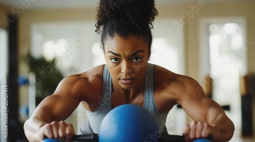 Athletic Woman Exercising With Fitness Ball