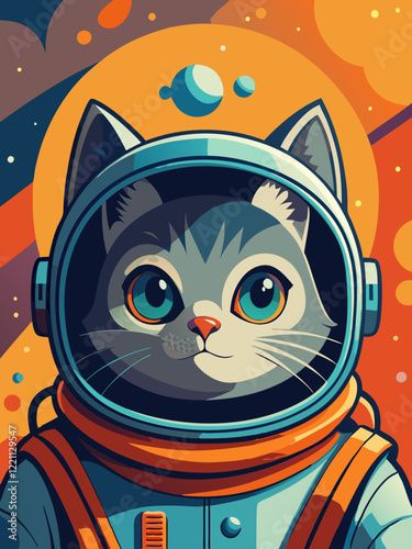 Astronaut Cat in Space Helmet: Cosmic Adventure in Vibrant Cartoon Style