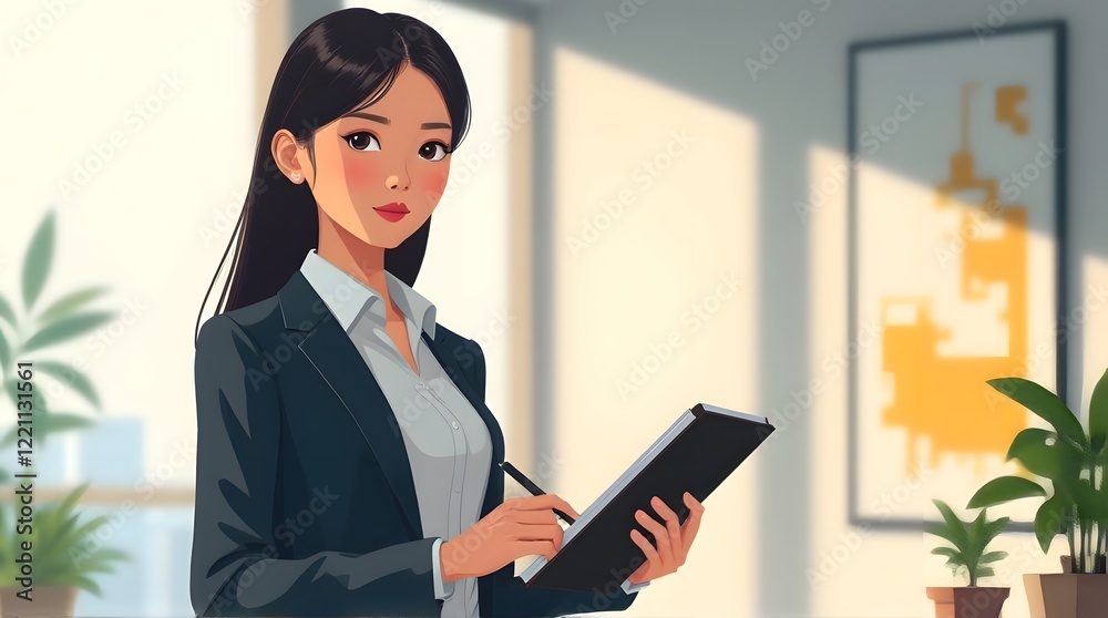 Confident Businesswoman Taking Notes in Modern Office Confident Businesswoman Taking Notes in Modern Office