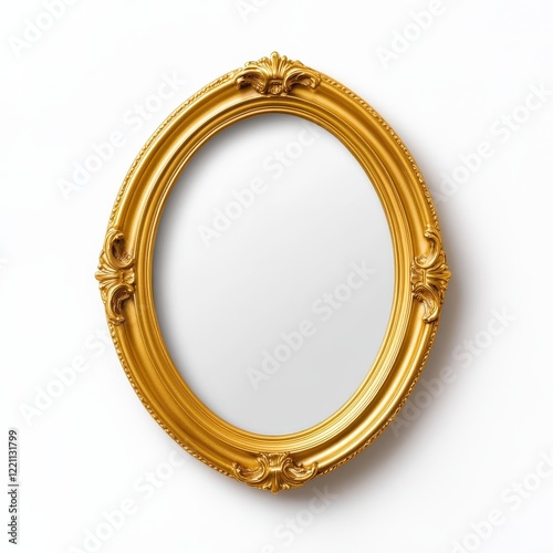 Elegant gold oval mirror on white background for interior decoration and home aesthetics in chic style 120 chars