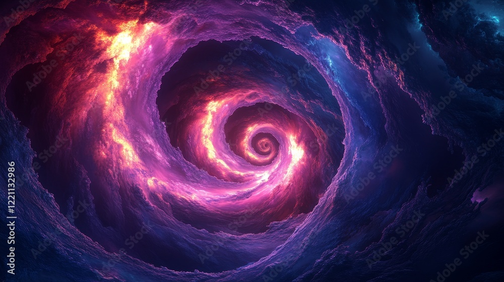 A spiral galaxy with a purple and orange hue
