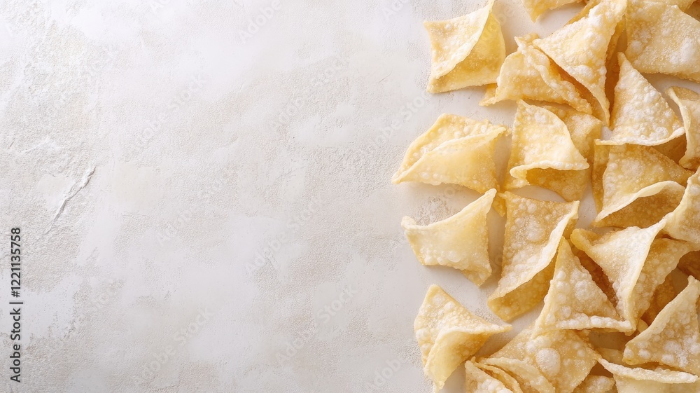 Crispy wonton wrappers arranged neatly on light surface Crispy wonton wrappers arranged neatly on light surface
