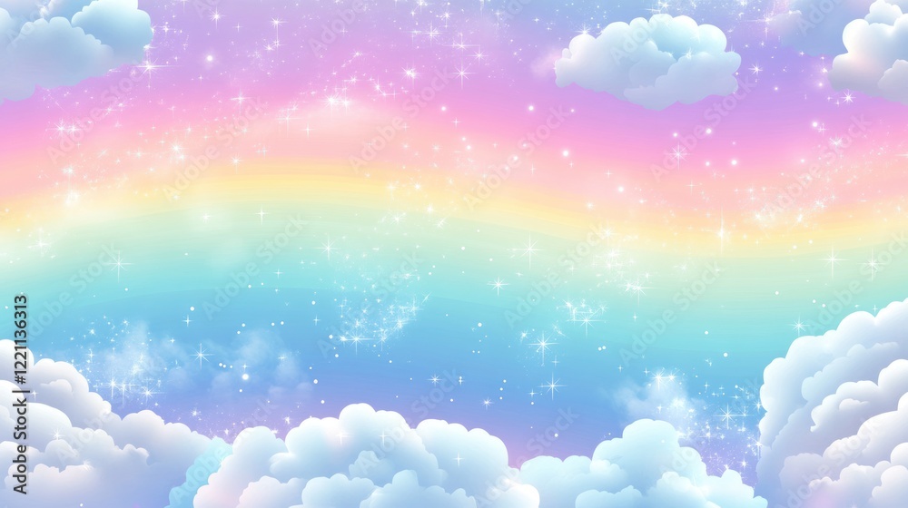 Pastel Rainbow Sky With Fluffy Clouds and Stars Pastel Rainbow Sky With Fluffy Clouds and Stars