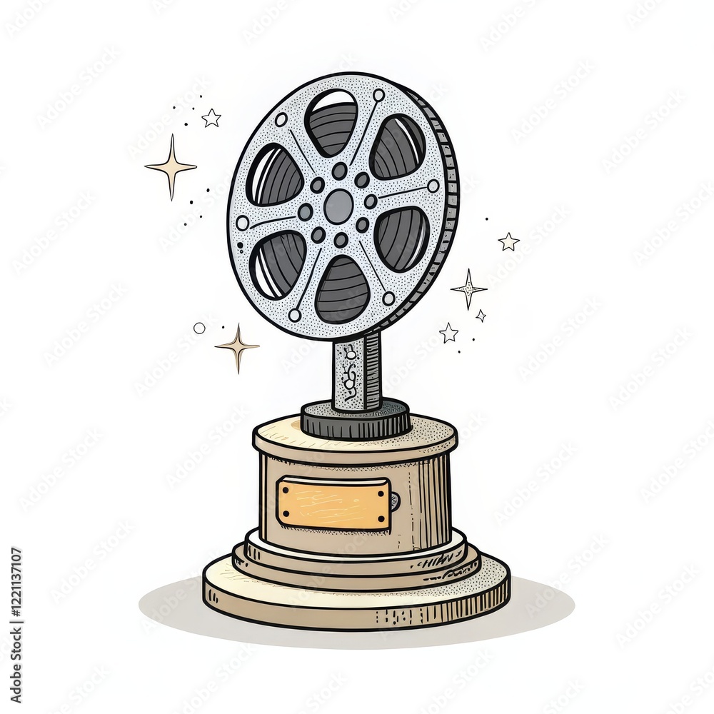 Obraz premium Film Reel Award Trophy Hand-drawn Illustration, Vintage Concept, Award Ceremony, Movie Industry, Filmmaking Award, Trophy