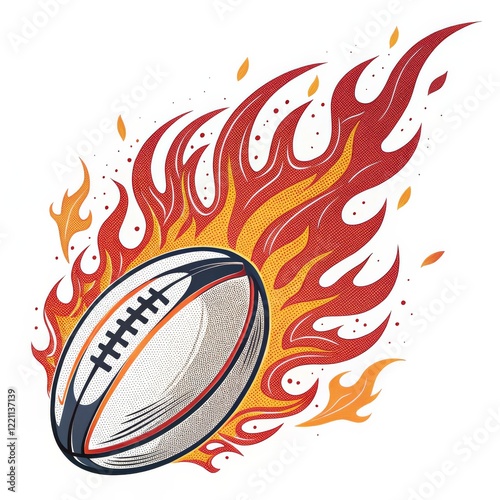 Flaming Rugby Ball Stippled Illustration, Fire Concept, Sport Design, Rugby, Fire Illustration Rugby, Sports Illustration photo