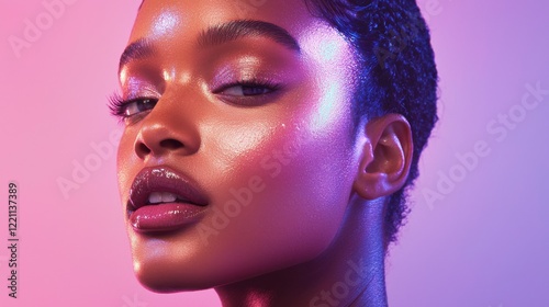 Radiant beauty portrait studio setting model with glowing skin soft lighting close-up view natural hydration concept