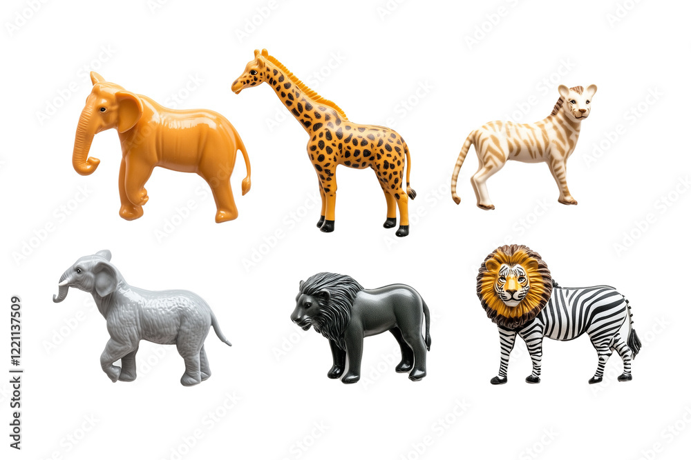 Obraz premium a set of plastic toy wild animals isolated on a transparent background