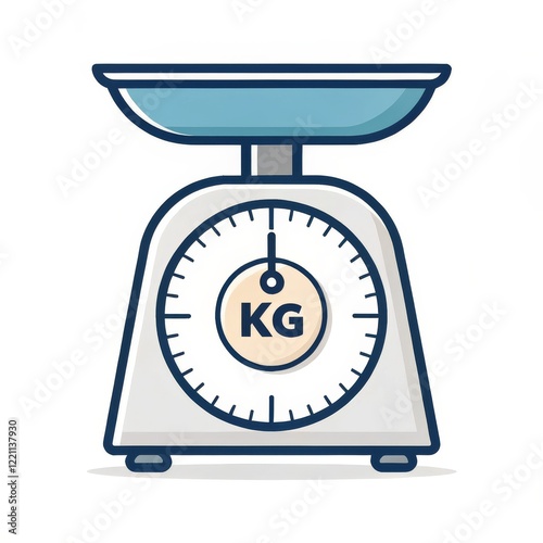 Kitchen Scale Illustration Flat Design, White and Blue Color Palette, Weight Measurement Concept kitchen scale, weight measurement
