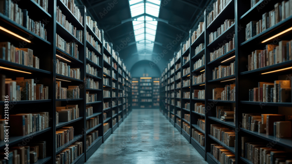 Enormous library filled with books symbolizing knowledge and education crucial for sustainable development. Enormous library filled with books symbolizing knowledge and education crucial for sustainable development.