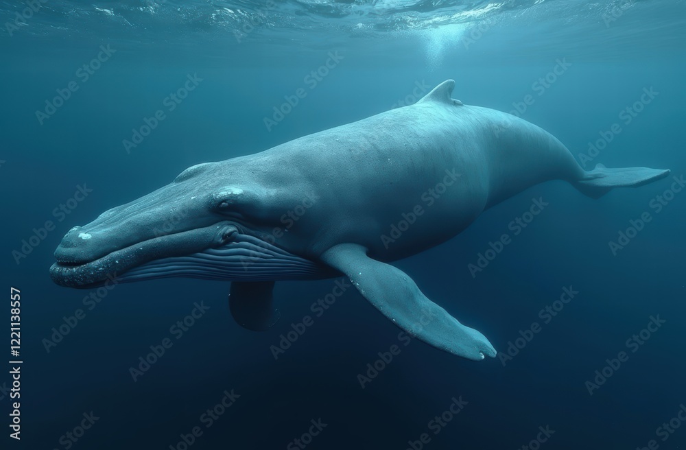 Fototapeta premium Blue whale swimming peacefully in clear ocean water