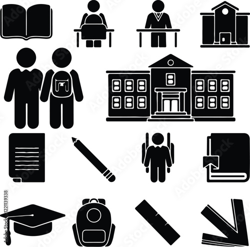 School icon bundle black clour art and illustrator eps