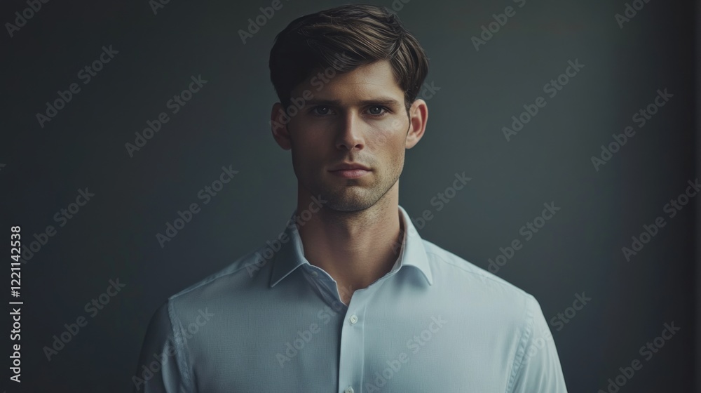 Obraz premium A young man in a light blue shirt poses for a portrait