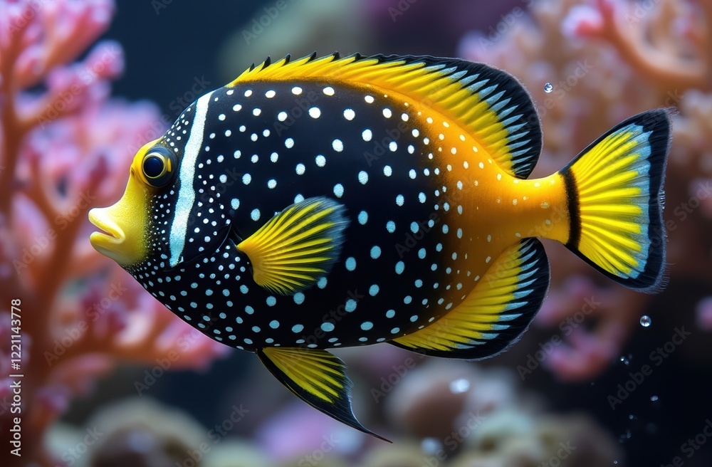 The clown triggerfish swimming in clear ocean, it also known as the big spotted triggerfish, is a demersal marine fish The clown triggerfish swimming in clear ocean, it also known as the big spotted triggerfish, is a demersal marine fish