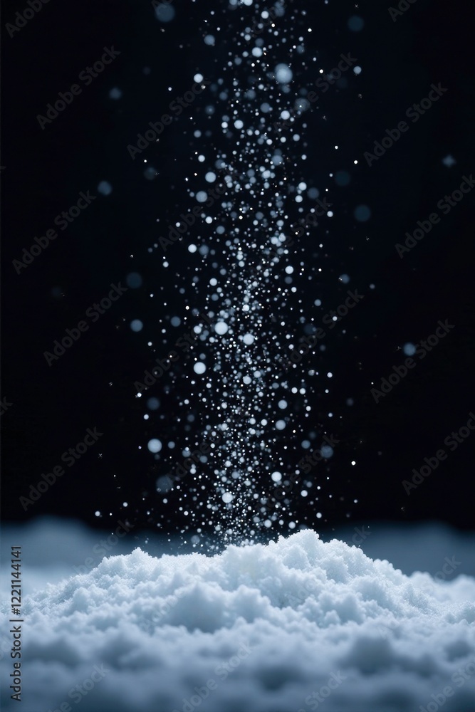 Gentle snowfall with powdery particles in the air on a black background, soft, hazy, flakes Gentle snowfall with powdery particles in the air on a black background, soft, hazy, flakes