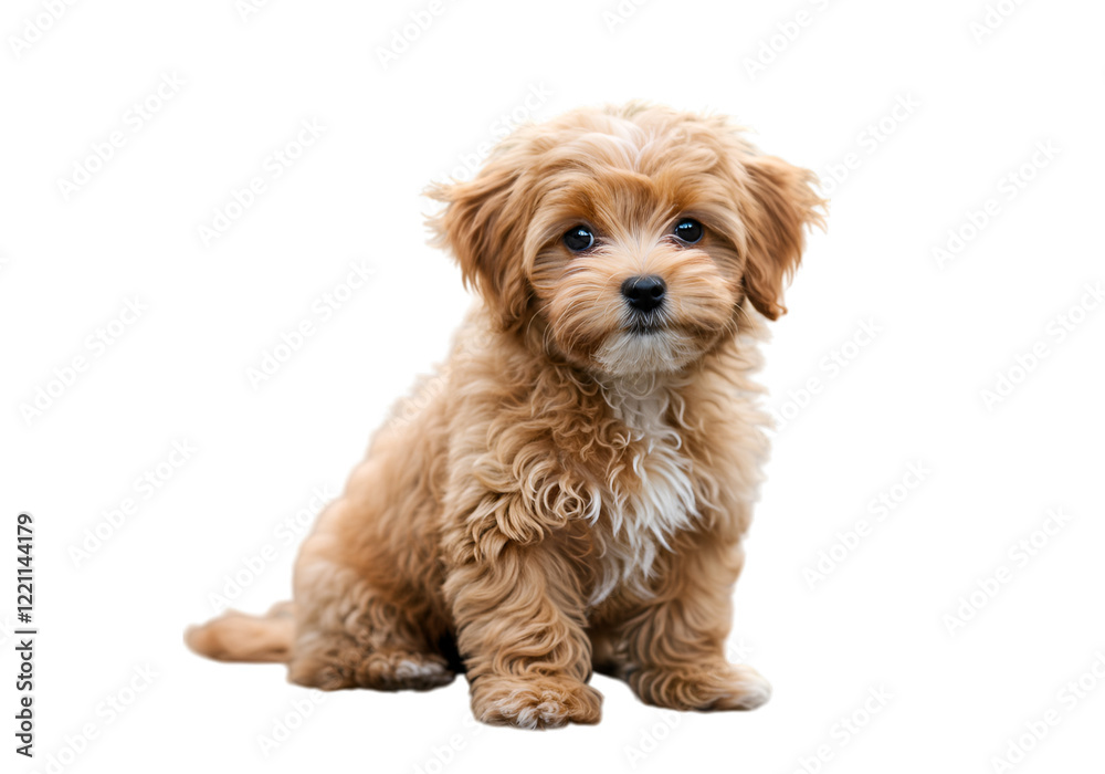 Adorable Fluffy Puppy Sitting with Direct Gaze on Black Background for Pet Projects Adorable Fluffy Puppy Sitting with Direct Gaze on Black Background for Pet Projects