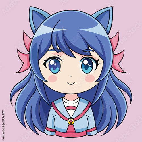 Chibi Anime Girl with Blue and Pink Hair 
