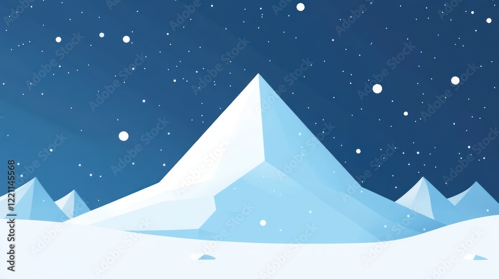 Fototapeta premium Stylized Snowy Mountains Under a Night Sky