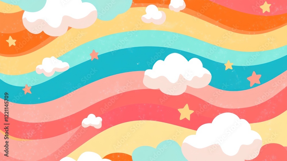 Pastel Rainbow Sky with Clouds and Stars Pastel Rainbow Sky with Clouds and Stars