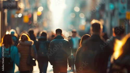 Wallpaper Mural Busy urban street at sunset with people walking through crowded city Torontodigital.ca