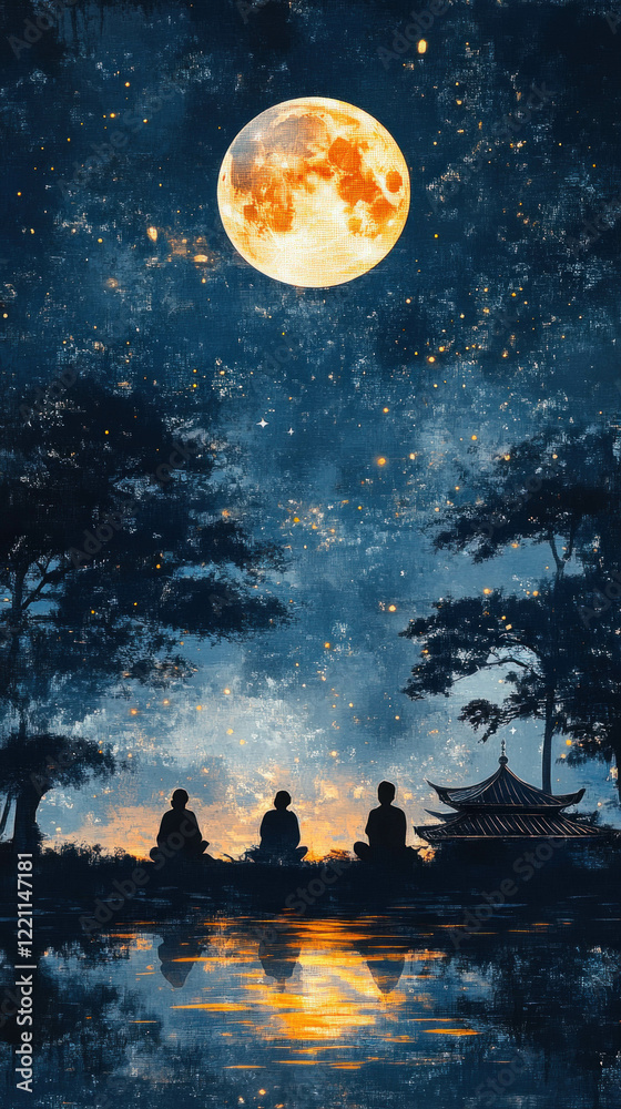 Naklejka premium A Digital Art Scene Encapsulating Family Traditions Around The World During Ramadan For A Globally Inspired Smartphone Wallpaper