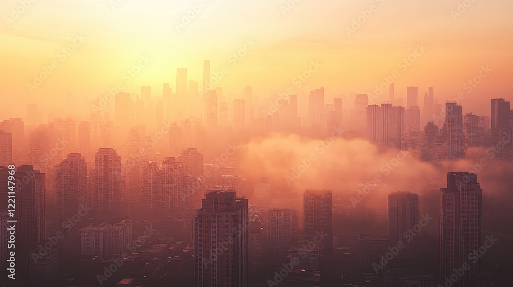 smog flat design front view crowded urban area theme 3D render complementary color scheme. smog flat design front view crowded urban area theme 3D render complementary color scheme.