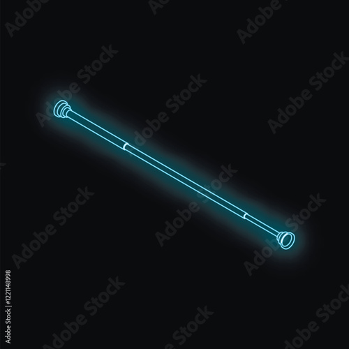 Neon telescopic stick glowing blue on black background, ideal for futuristic, sci fi, or technology concepts